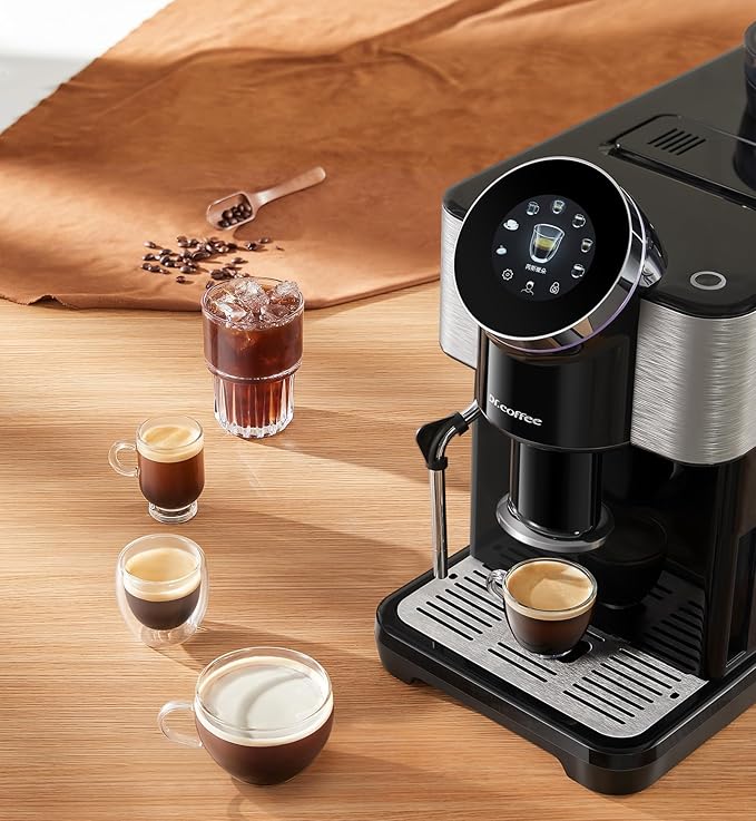 Dr.coffee H1 Fully Automatic Espresso Maker, Bean To Cup Coffee Machine, Espresso Coffee Machine With Steam Wand, 6 Customized Beverages For Home Use, Piano Black