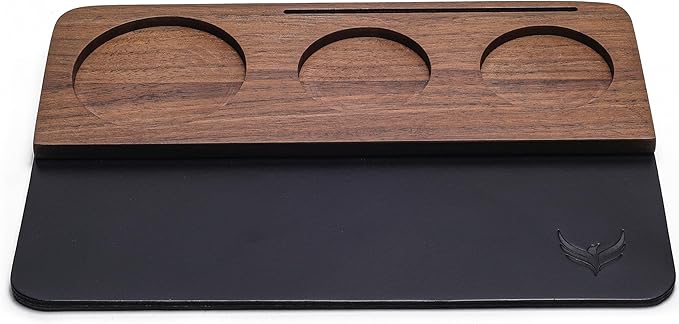 58mm Tamping Mat for Counter Walnut Wood Leather Tamper Station with Multi-Slot Design Premium Espresso Machine Accessories Organizer