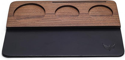 58mm Tamping Mat for Counter Walnut Wood Leather Tamper Station with Multi-Slot Design Premium Espresso Machine Accessories Organizer