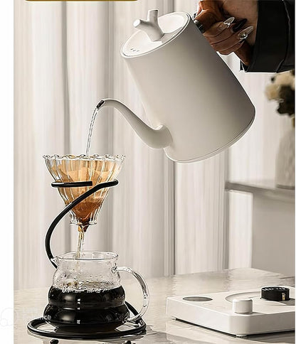 [UPGRADED] Gooseneck Electric Kettle, 1L Stainless Steel, Wooden Handle Electric Kettle, Auto Shut-Off,Precise Temperature Control for Pour Over,Hot water, Coffee & Tea| US Versioin| White