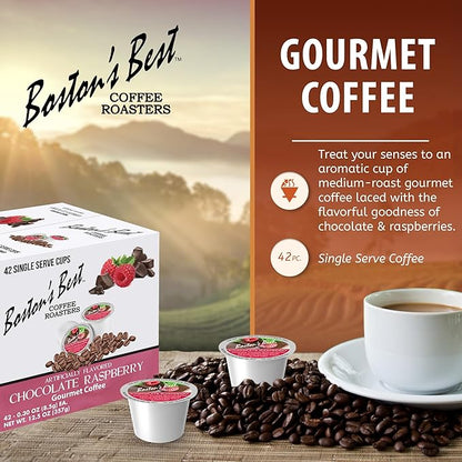 Boston’s Best - Chocolate Raspberry Flavored Coffee Medium Roast Gourmet, Compatible with Keurig Coffee Maker, 1 Count (42 Single Serve Cups)