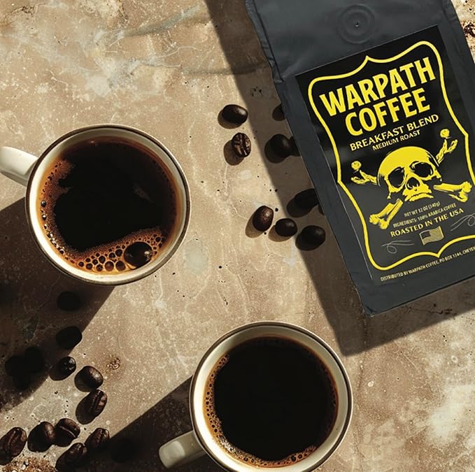 Warpath Coffee Whole Bean Coffee Medium Roast, Breakfast Blend, High Caffeine, Extra Strong Roasted 100% Arabica Coffee Beans Whole, Rich Aroma, Full Bodied Intense Cup, Created by Navy SEALs, 12oz