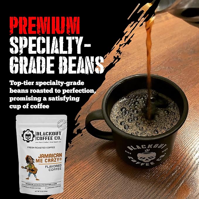 Blackout Coffee Jamaican Me Crazy Flavored Medium Roast - Freshly Roasted in the USA - 12 oz Ground Coffee Pouch
