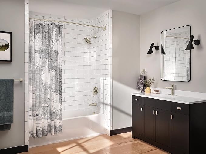 Moen Curved Adjustable Length Fixed Mount Single Shower Curtain Rod for Bathroom, Brushed Nickel Finish, CSR2160BN