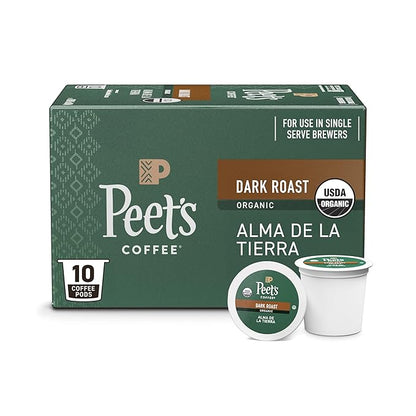 Peet's Coffee, USDA Organic Dark Roast Single Serve Coffee Pods - Alma de la Tierra 10 Count (1 Box of 10 Pods)