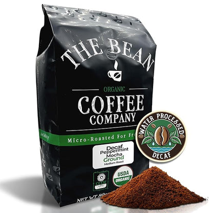 The Bean Organic Coffee Company Water Processed DECAF Peppermint Mocha, Medium Roast, Ground Coffee, 80 Ounce Bag, Café Molido Tostado Orgánico descafeinado
