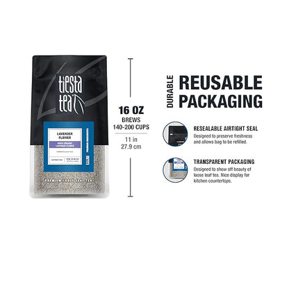 Tiesta Tea - Dried Organic Lavender Flower, Loose Leaf, Premium Non-Caffeinated Blend, Make Hot or Iced, Raw Edible Lavender Buds, Rich Flavors, 8oz Resealable Bulk Pouch