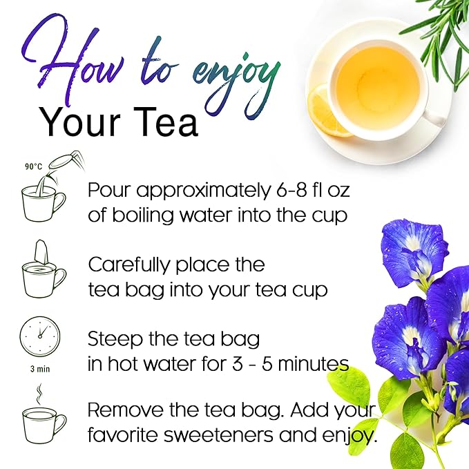 FreshDrinkUS, Clarity Calm Butterfly Pea Flower Tea – 60 Tea Bags Herbal Blend of Butterfly Pea Flower, Rosemary, Moringa, Lemongrass & Licorice Root – Caffeine-Free. Sugar-Free. Gluten-Free. Vegan