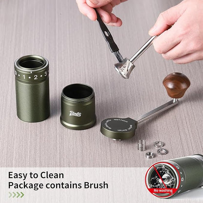 Bincoo Manual Coffee Grinder with Foldable Handle– External Setting Hand Coffee Grinder with Steel Burr,Compact and Portable for Home/Travel/Camping(Green)