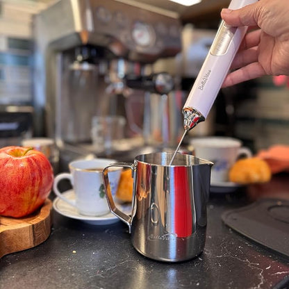 Rechargeable Handheld Milk Frother, Coffee Frother Wand with Stand and 2 Stainless Steel Whisks, Portable Mixer and Foamer, 3 Speed Whisk for Latte, Cappuccino, Matcha, Cocoa, Eggs, White-1