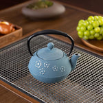 Load image into Gallery viewer, Cast iron Teapot, Tea Kettle for Stovetop Safe with Stainless Steel Infuser, Japanese Hand-made Plum Blossom Design Tea Pot Coated with Enameled Interior for 28oz, 800ml Blue