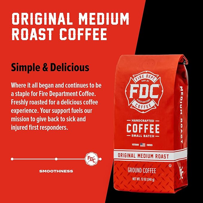 Fire Department Coffee - Gives Back to Firefighters - Balanced & Smooth Original Medium Roast Coffee Beans - Roasted in the USA - Veteran Owned -12 oz