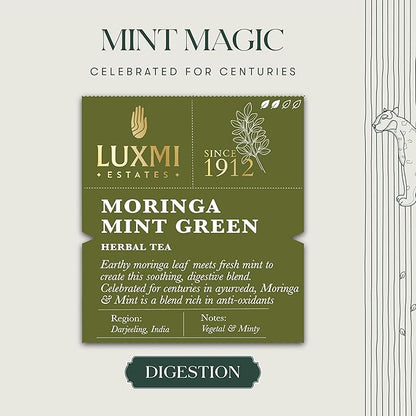 Luxmi Estates - Moringa Mint Tea Loose Leaf - 50g (25 cups) | Organic Moringa and Mint | Great for Digestion and Detox