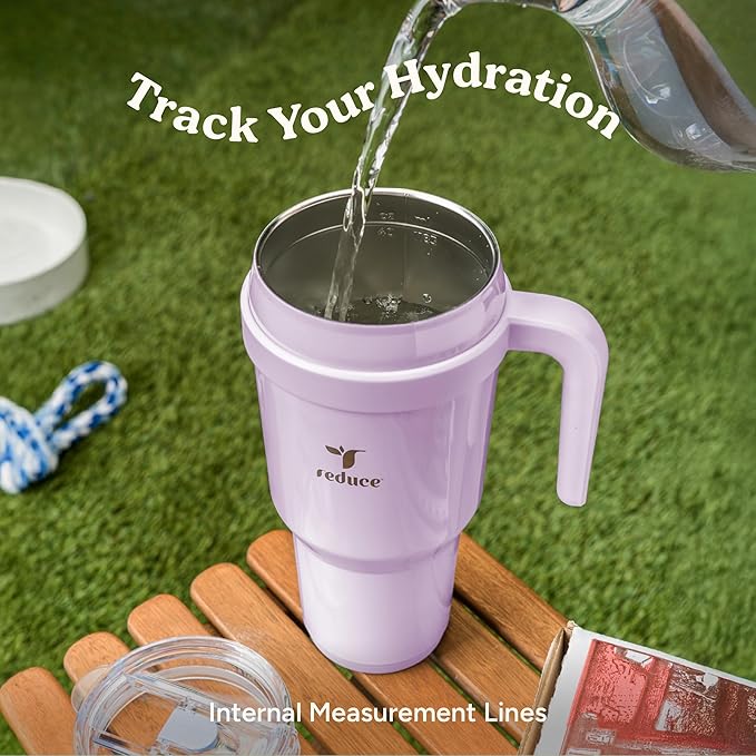 REDUCE 40 oz Stainless Steel Tumbler with Handle - Dual-Wall Vacuum Insulated Travel Mug, Sweat-Proof Lid & Reusable Straw - Keeps Drinks Cold for 24 Hrs, Fits Cupholders, Dishwasher Safe - Phantom