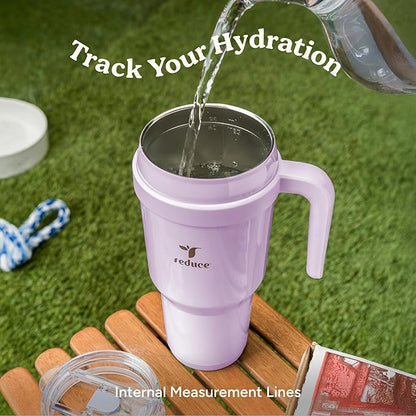 REDUCE 40 oz Stainless Steel Tumbler with Handle - Dual-Wall Vacuum Insulated Travel Mug, Sweat-Proof Lid & Reusable Straw - Keeps Drinks Cold for 24 Hrs, Fits Cupholders, Dishwasher Safe - Phantom