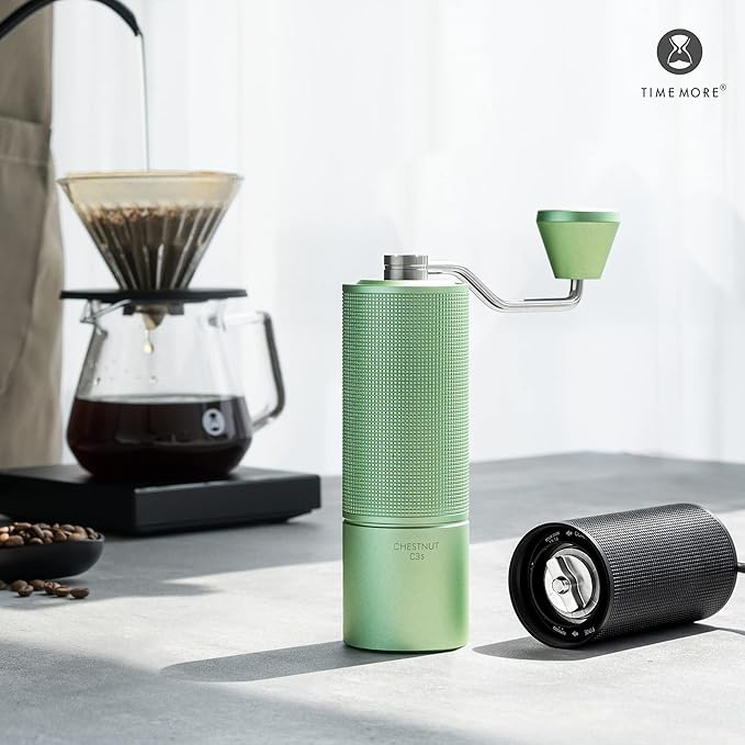 Chestnut TIMEMORE C3S Manual Coffee Grinder, Hand Coffee Grinder with Adjustable Grind Setting, Stainless Steel S2C Conical Burr Coffee Grinder, for Espresso to French Press - Green