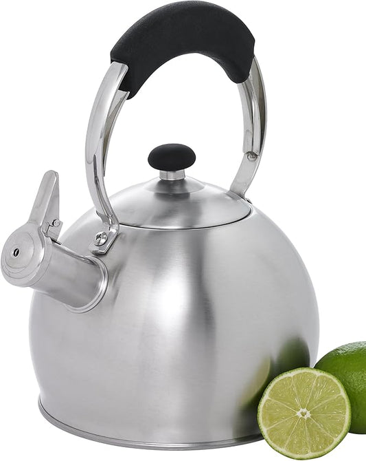 Creative Home 2.6 Qt Heavy-Duty Stainless Steel Whistling Tea Kettle, Durable Heat‑Efficient Water Boiler with Steam Whistle and Heat-Resistant Handle, Induction‑Safe Kitchen Pot and Stylish Gift