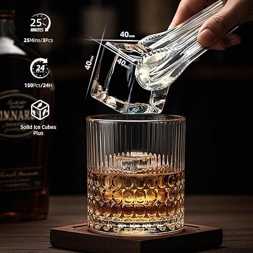 Antarctic Star Clear Ice Cube Maker, 3 pcs in 25 mins, 150 pcs/Day, CrystalFlux Technology, Self-Cleaning, 24H Timer, Enhanced Insulation for Whiskey & Bourbon