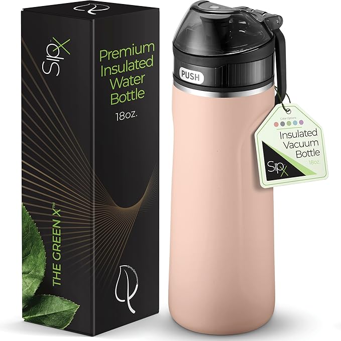 Stainless Steel Water Bottle, 18oz, Peach, Reusable, BPA-Free, Keeps Cold 24hr, Triple Insulated, Leak Proof Straw Lid, Sustainable Material, Hiking