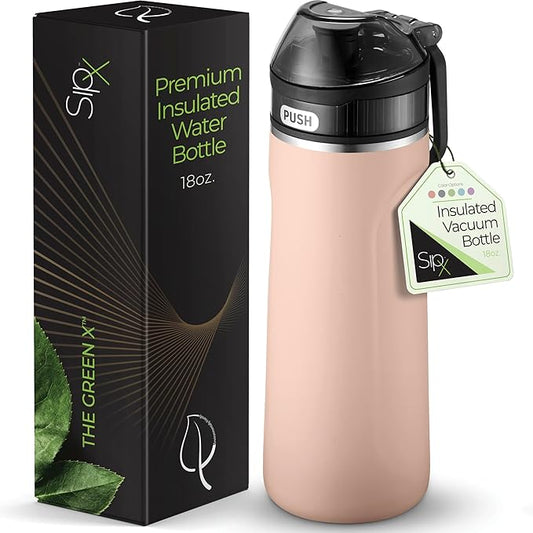 Stainless Steel Water Bottle, 18oz, Peach, Reusable, BPA-Free, Keeps Cold 24hr, Triple Insulated, Leak Proof Straw Lid, Sustainable Material, Hiking
