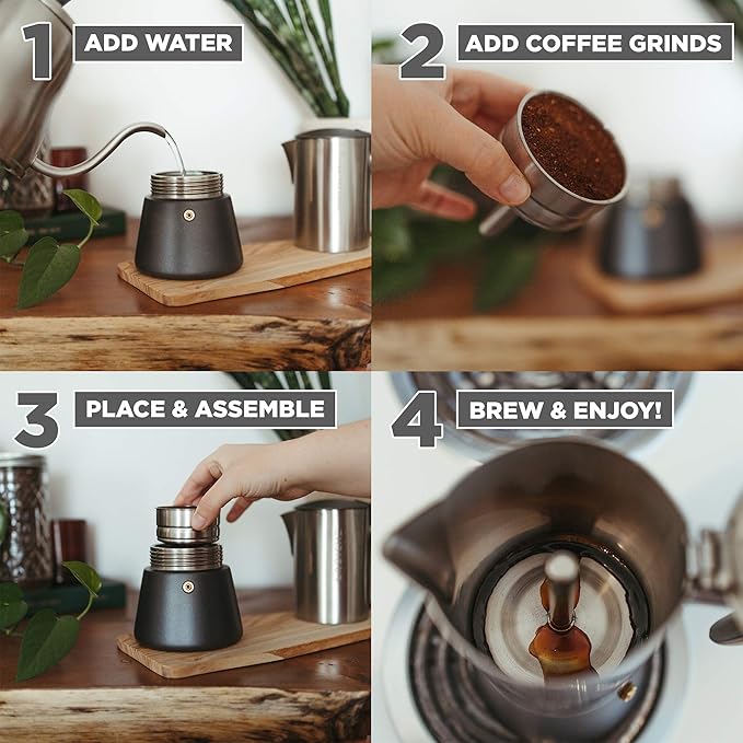 GROSCHE Milano Steel | 10 Espresso Cup | Stovetop Espresso Maker: Stainless Steel Moka Pot for Greca, Induction, Electric & Gas Stoves | Dishwasher Safe Stovetop Espresso Maker Moka Pot