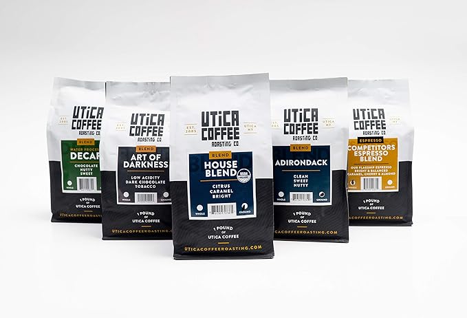 Utica Coffee Roasting Co. Decaf Southern Pecan | Specialty Flavored Medium Roast Ground Coffee | 16 Oz Reclosable Bag