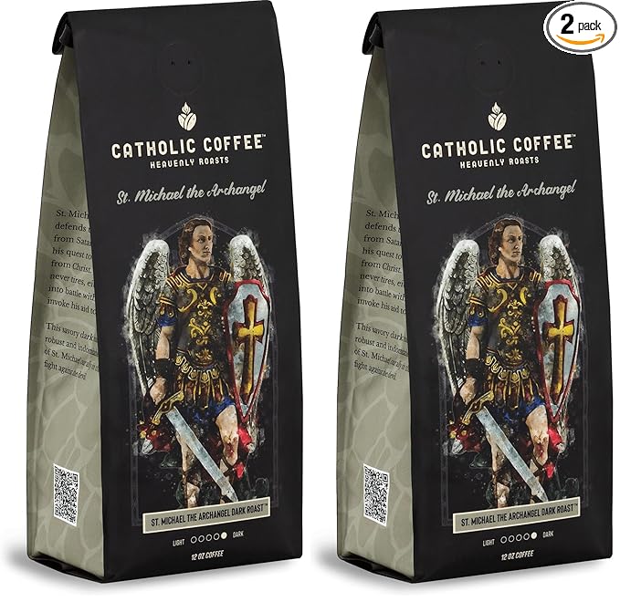 Catholic Coffee St. Michael | Dark Roast Whole Bean Coffee – Almond & Citrus Notes | 12oz Bag – Premium Catholic Gift Inspired by the Defender of Heaven (Pack of 2)