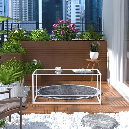 Coffee Table Glass Center Table,Modern Minimalist Coffee Table for Living Room,Tempered Glass-top with Sturdy Metal Frame, Easy Assembly,39.4 x 18.9 x 17.7 Inches,White