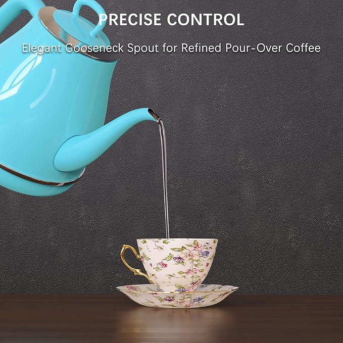 Electric Gooseneck Kettle, 1L 1500W Fast Boil, 100% Stainless Steel BPA Free Pour-Over Coffee & Tea Kettle, Water Boiler with Auto Shut & Boil-Dry Protection, Turquoise