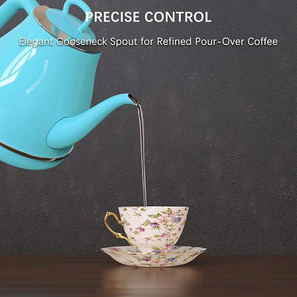 Electric Gooseneck Kettle, 1L 1500W Fast Boil, 100% Stainless Steel BPA Free Pour-Over Coffee & Tea Kettle, Water Boiler with Auto Shut & Boil-Dry Protection, Turquoise