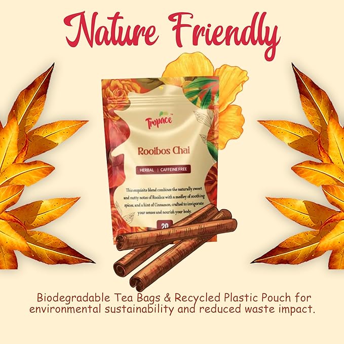 Tropace Organic Rooibos - 20 Tea Bags, South African Red Tea infused with Cardamom, Cinnamon & Black Pepper - Caffeine Free Herbal Tea, Rooibos Tea Rooted in Africa & Packed in USA, 1.4 oz (40g)