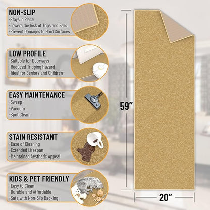 Ottomanson Hallway Runner Rug 20" x 59" Non Slip Solid Area Rugs Easy to Clean Laundry Rug Runner Durable & Pet Friendly Floor Carpet Runners for Hallways Entryway Living Room Kitchen, Beige