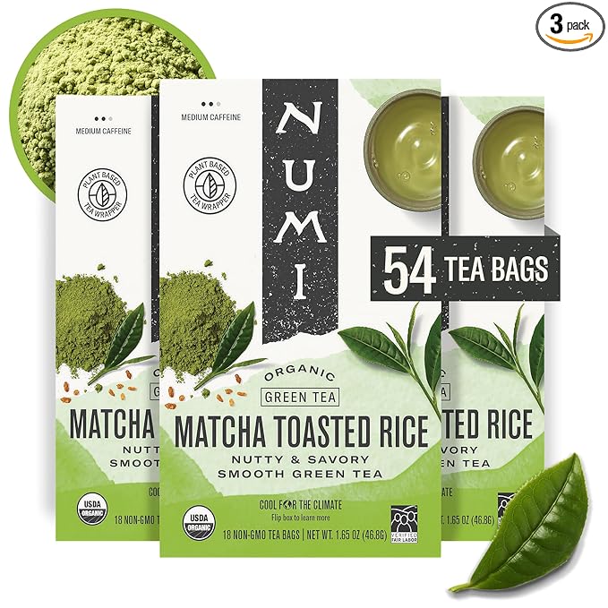 Numi Organic Tea Matcha Toasted Rice, 18 Count (Pack of 3) Box of Tea Bags, Green Tea (Packaging May Vary)