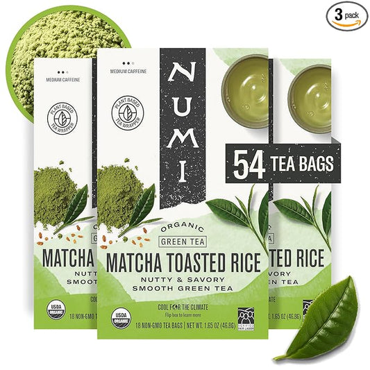 Numi Organic Tea Matcha Toasted Rice, 18 Count (Pack of 3) Box of Tea Bags, Green Tea (Packaging May Vary)