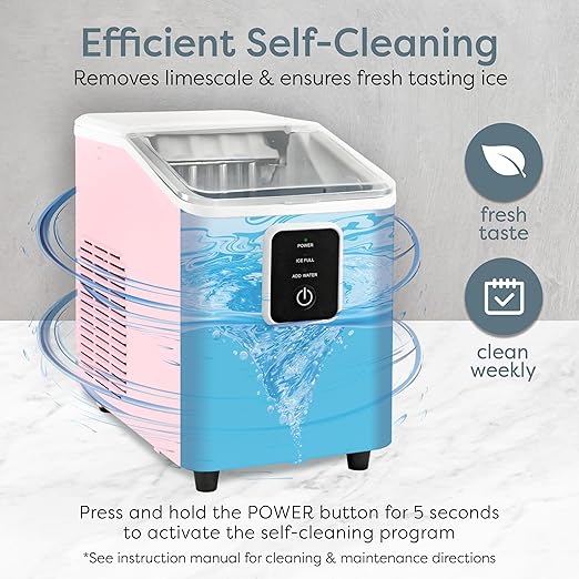 Igloo Self-Cleaning Countertop Ice Maker - Compact and Portable - Creates 26 lbs. Per Day, 8 Pieces Ready Every 7-8 Minutes - Includes Ice Scoop and Basket - Pink