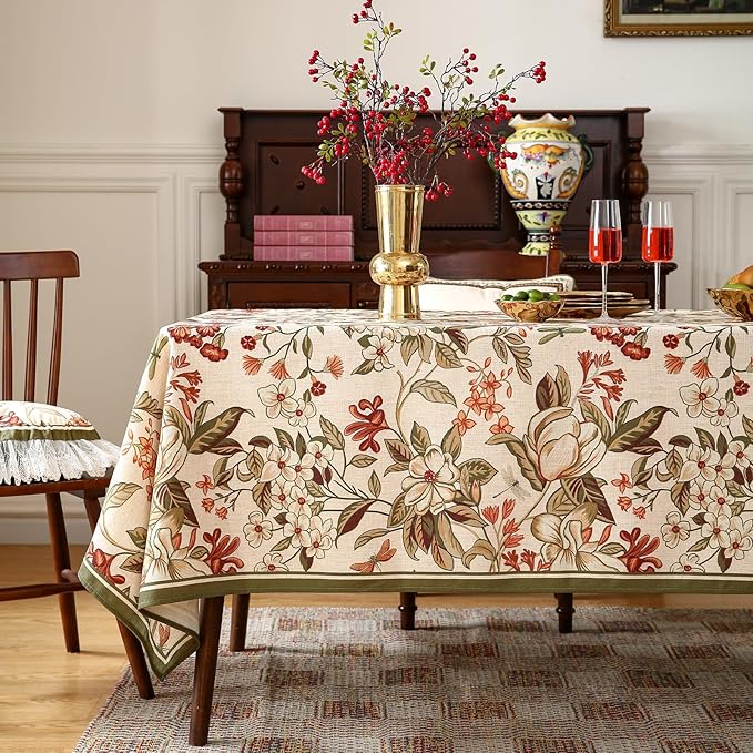 Designer Bohemian Linen Rectangular Tablecloth,Colorful Floral Pattern Table Cloth,Wrinkle Resistant Decorative Tablecloths for Dining Thanksgiving Kitchen Party,55"*87"-Grace A