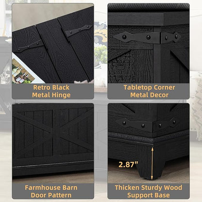 Farmhouse Coffee Table with Hidden Storage Organizer, Black Square Large Center Table, Wood Farm House Low Modern Living Room Tables with Hinged Lift Top for Home, Office