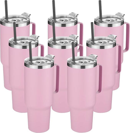 HASLE OUTFITTERS 40 oz Stainless Steel Tumbler with Handle, Vacuum Insulated Tumblers Bulk, Reusable Double Wall Travel Coffee Mug, Durable Powder Coated Water Bottle(Pink, 8)