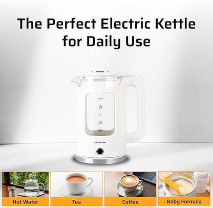 Epsilon 1.7L Glass Electric Kettle – Hot Water Tea Kettle with LED Light, Stainless Steel & Borosilicate Glass, Auto Shut-Off, BPA-Free Electric Teapot, 1100W Fast Boil, Cool Touch