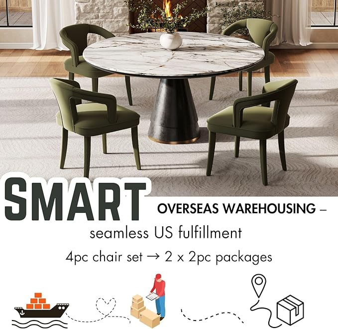 Olive-Green Velvet Dining Chairs Set of 4, Modern Upholstered Solid Wood Kitchen Chairs for Dining Room/Living Room/Restaurant