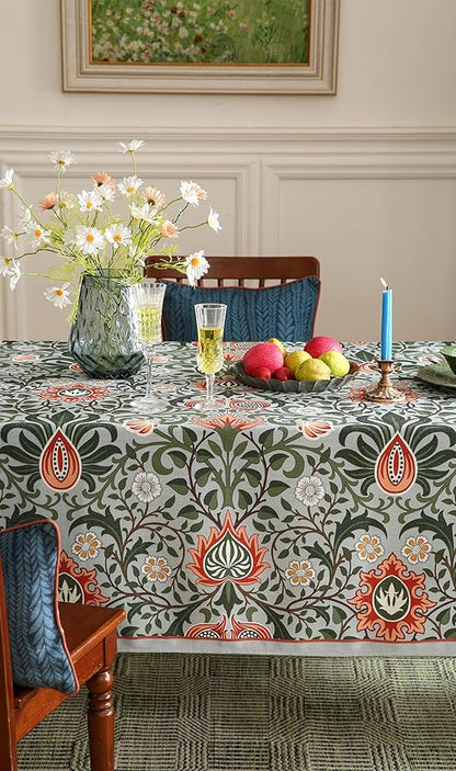 Designer Bohemian Linen Green Extra Long Rectangle Tablecloth,Floral Indoor Table Cloth,Stain Resistant Decor Tablecloths for Dining Thanksgiving Kitchen Party Christmas,67"*118"-Naples