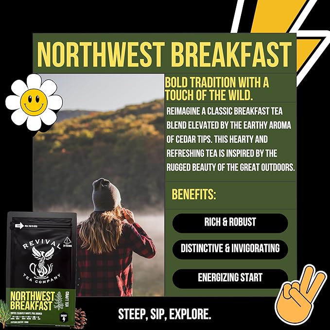 Revival Tea Company Northwest Breakfast Tea - Black Tea Blend with Western Cedar Tips, Assam, Ceylon, and Chinese Black Tea - Loose Leaf 6 Ounces