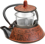Load image into Gallery viewer, IBILI 40 Oz India Red Floral Cast Iron Teapot | Made in Spain | Stainless Steel Infuser, Enameled Interior, Stovetop &amp; Induction Compatible, Japanese Kettle for Loose Leaf Tea, Tetsubin Design, Red