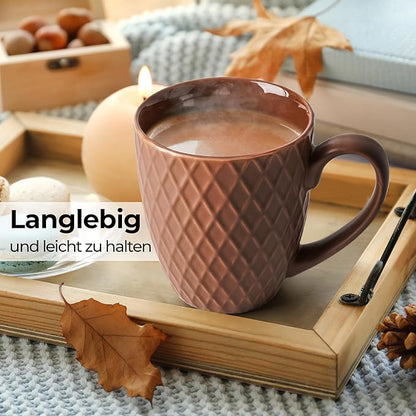 MIAMIO 6 x 14 Oz Coffee Mug Set - Modern Ceramic Matt - Palmanova Collection (Beige)