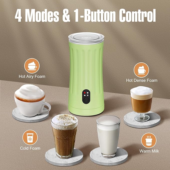 Milk Frother, 4-in-1 Electric Milk Frother and Steamer, Automatic Hot and Cold Foam Maker and Milk Warmer for Coffee, Latte, Cappuccino, Macchiato, Hot Chocolate(Lime Green)
