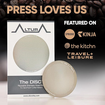ALTURA The DISC Stainless Steel Filter for AeroPress Coffee Makers – Reusable Metal Filter Replacement for Rich Flavor, Travel, and Eco-Friendly Brewing