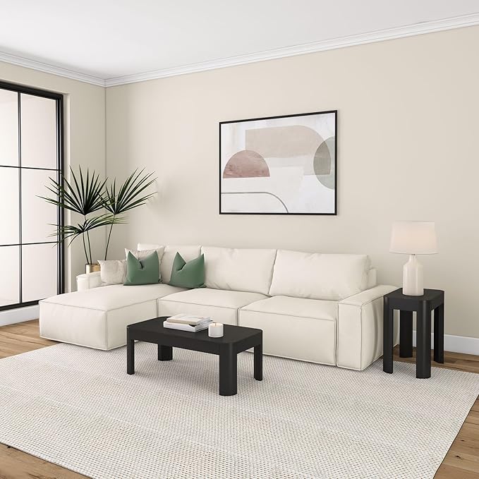 Plank+Beam Small Modern Rounded Coffee Table, 40 Inch, Solid Wood Contemporary Center Table for Living Room, Rectangle Tea Table, Black