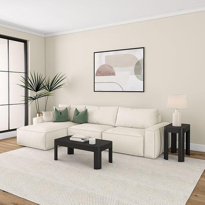 Plank+Beam Small Modern Rounded Coffee Table, 40 Inch, Solid Wood Contemporary Center Table for Living Room, Rectangle Tea Table, Black