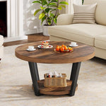 Load image into Gallery viewer, Round Coffee Table with Storage Shelf, 2-Tier Wooden Accent Center Table, Modern Industrial Living Room Furniture, Rustic Brown