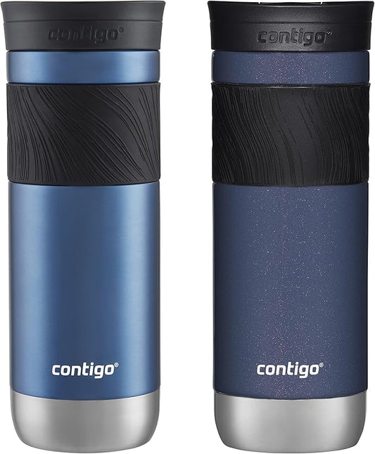 Contigo SNAPSEAL Insulated Stainless Steel Travel Mug with Grip 20oz. Blue Corn Transparent Satin & Midnight Berry
